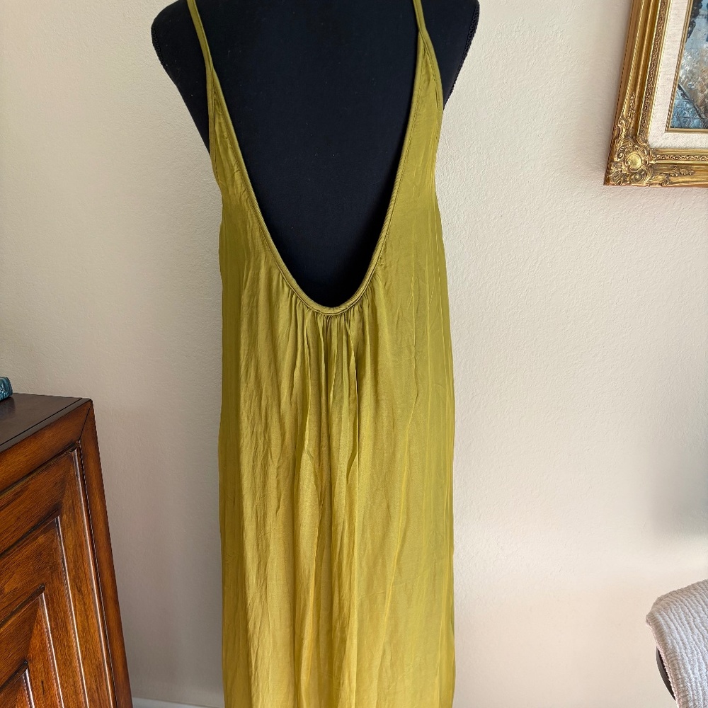Italian Olive Green Silk Blend Maxi Dress NWT Size Small Elegant Flowing Minimal